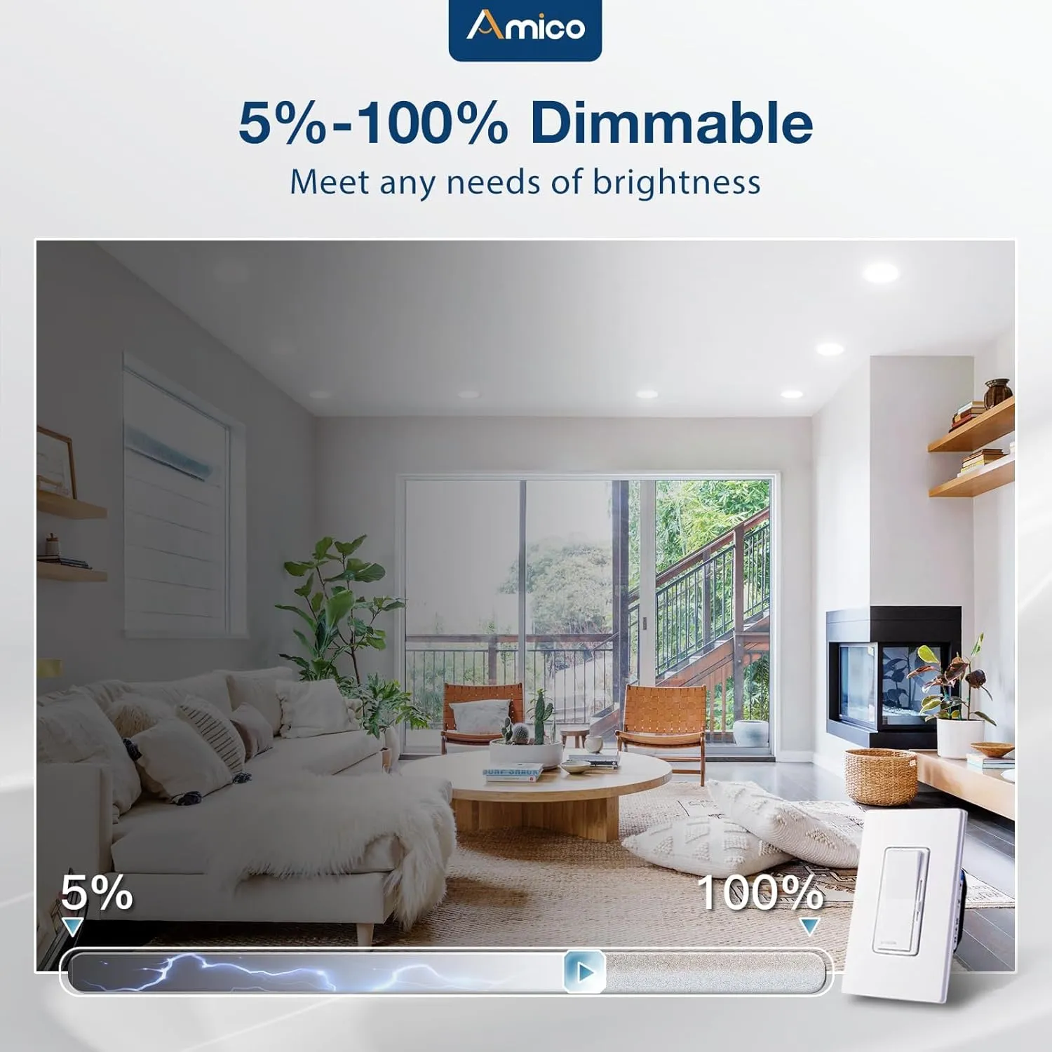 Amico Recessed Lighting 5/6 Inch, 12 Pack 5CCT Flat LED Can Lights, 2700K/3000K/4000K/5000K/6000K Selectable,12W Eqv 110W, 1050LM Brightness, Retrofit Installation - ETL & FCC, White