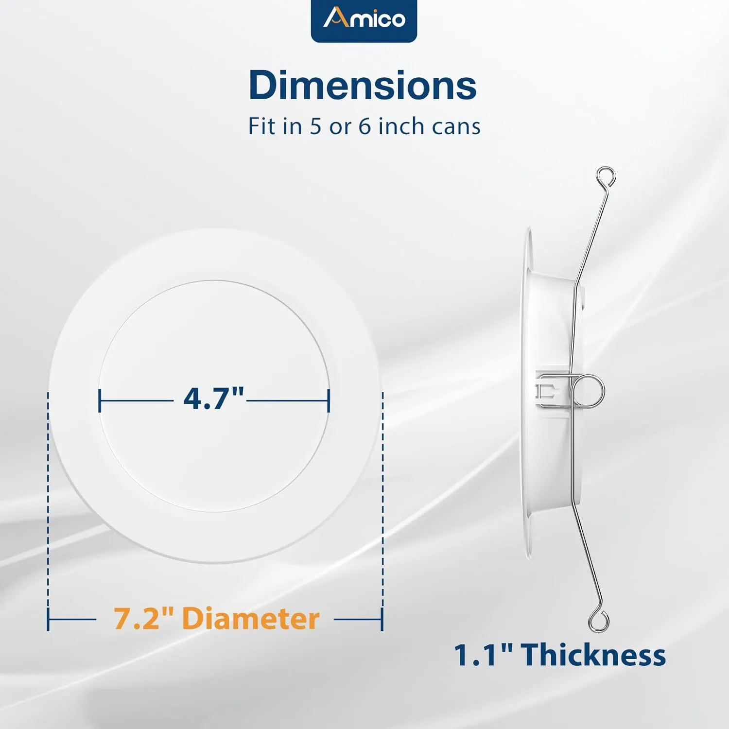 Amico Recessed Lighting 5/6 Inch, 12 Pack 5CCT Flat LED Can Lights, 2700K/3000K/4000K/5000K/6000K Selectable,12W Eqv 110W, 1050LM Brightness, Retrofit Installation - ETL & FCC, White