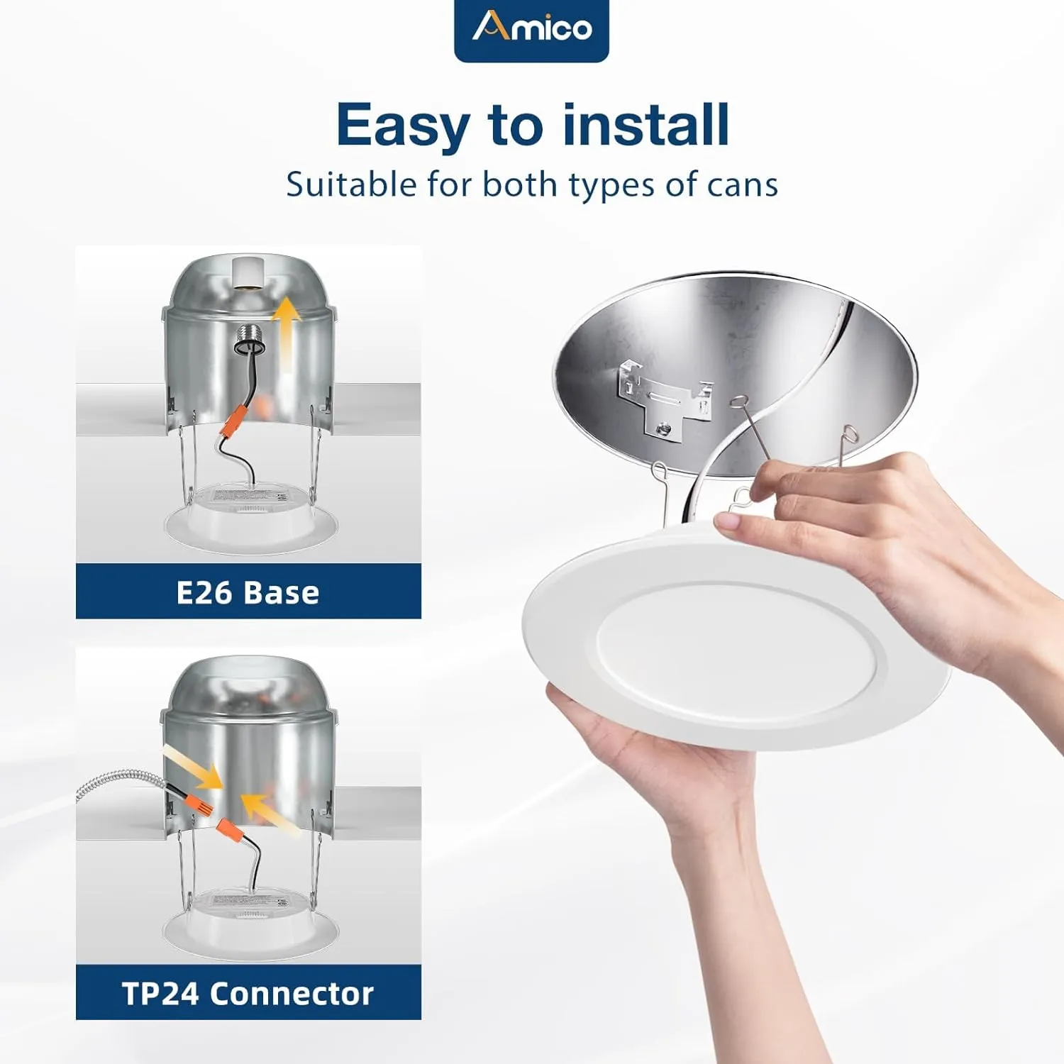 Amico Recessed Lighting 5/6 Inch, 12 Pack 5CCT Flat LED Can Lights, 2700K/3000K/4000K/5000K/6000K Selectable,12W Eqv 110W, 1050LM Brightness, Retrofit Installation - ETL & FCC, White