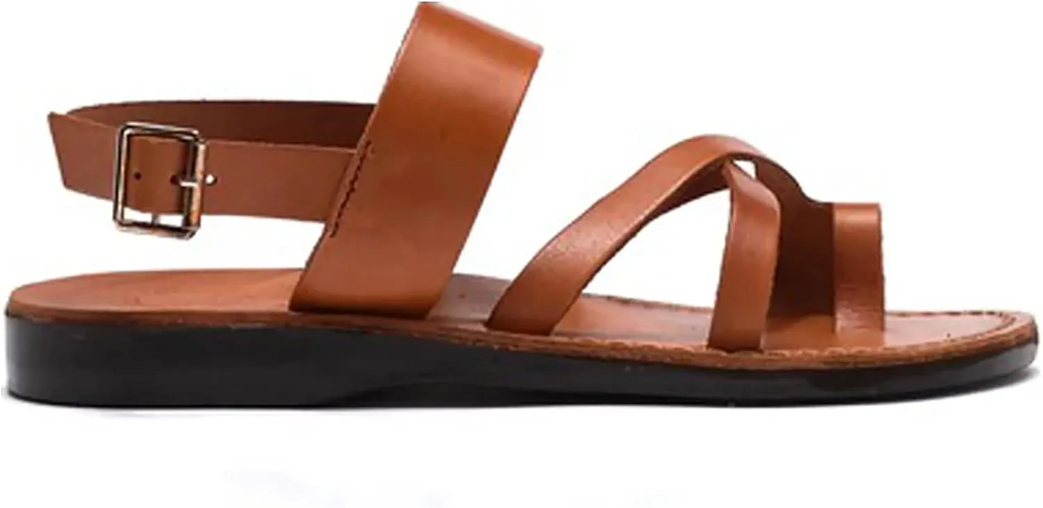 Amos - Leather Ankle Strap Flat Sandal - Mens Sandals