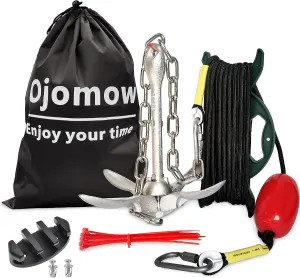 Anchor Kit for Kayak and Jet Ski, 3.5lb Boat Anchor with 50FT Rope and Stainless Steel Chain for Kayak, Canoe, Fishing, Paddle Board, PWC, and SUP Accessories