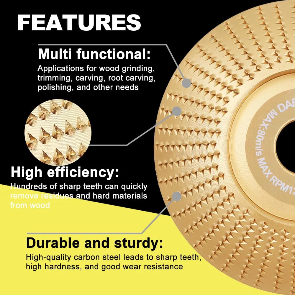 Angle Grinder Wood Carving Disc 5PCS DARTOTEK Wood Shaper Carving Wheel Set，for 4 inch or 4-1/2 inch Angle Grinder with 5/8 inch Arbor Stump Grinding Shaping Disc Wood Shaping Tools Attachments