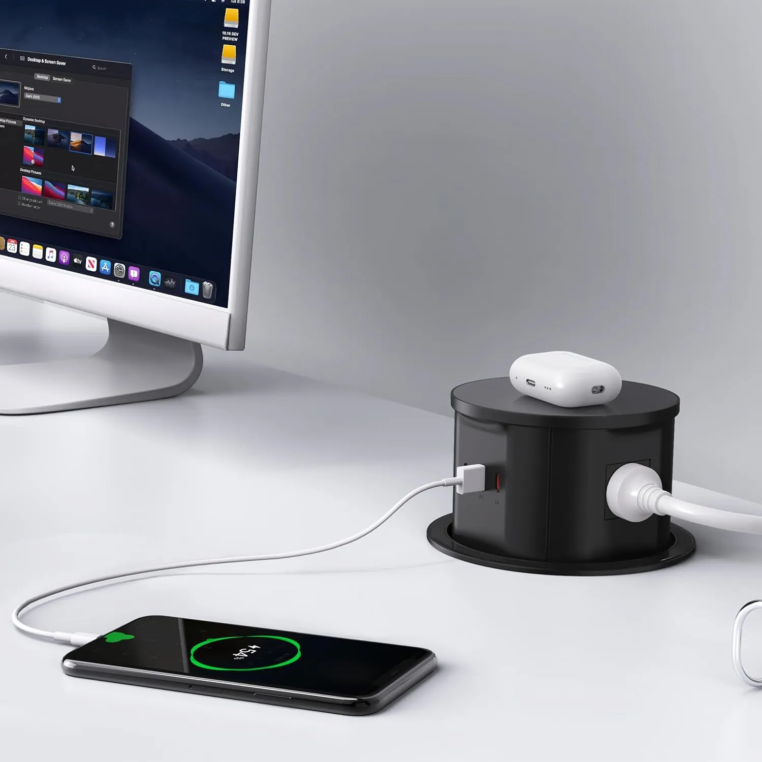 ANNQUAN 20 Amp Pop Up Countertop Outlet with 15W Wireless Charger,Max 65W Power Delivery,4.75" Pop Up Electrical Outlet with 3 Outlets 3 USB Ports for Home Office