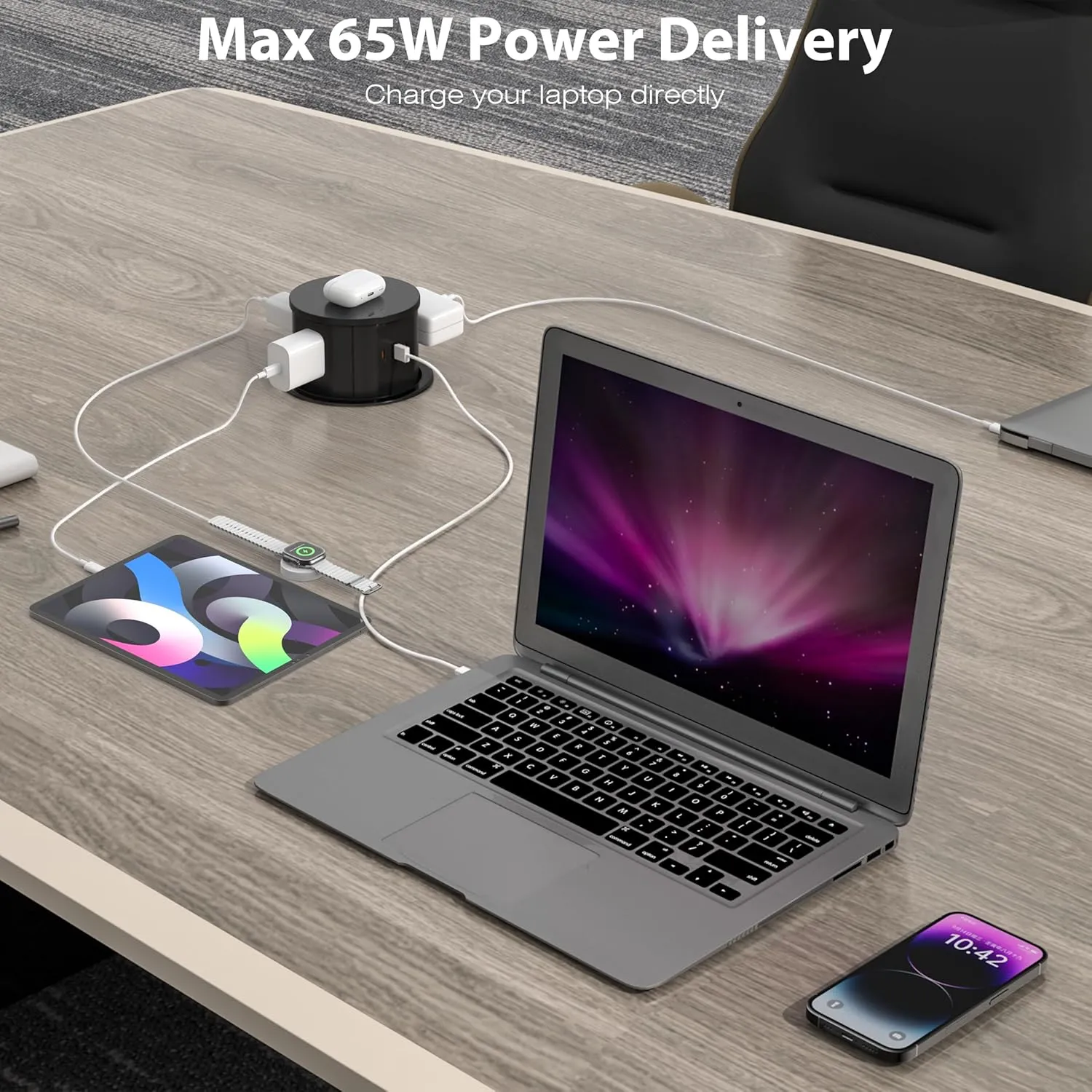 ANNQUAN 20 Amp Pop Up Countertop Outlet with 15W Wireless Charger,Max 65W Power Delivery,4.75" Pop Up Electrical Outlet with 3 Outlets 3 USB Ports for Home Office