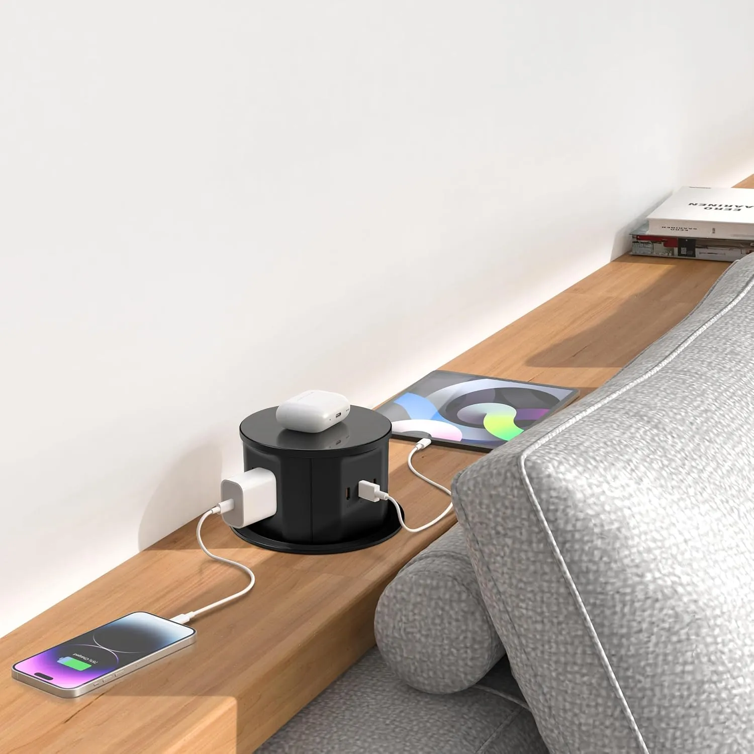 ANNQUAN 20 Amp Pop Up Countertop Outlet with 15W Wireless Charger,Max 65W Power Delivery,4.75" Pop Up Electrical Outlet with 3 Outlets 3 USB Ports for Home Office
