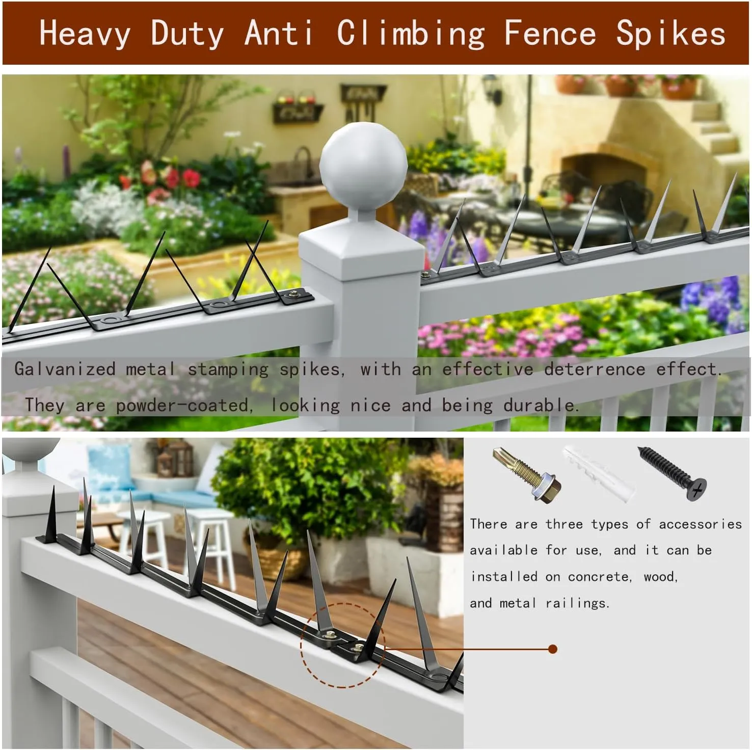 Anti Climb Security Spikes for Outdoor Walls，Intruder, Thief, and Animal Deterrent Spikes, Suitable for Home and Garden Fences, Fits Various Lengths - Heavy Duty. (B 6PCS Total Length: 42.5 in)