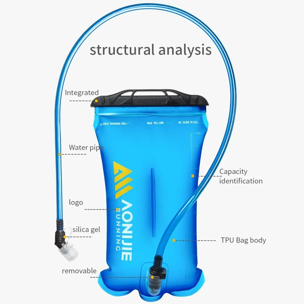 AONIJIE Foldable Hydration Bladder Water Reservoir 1.5L 2L 3L Leak Proof Easy Clean BPA Free Suitable for Bicycling Hiking Camping Hunting Running (Blue,1.5L)
