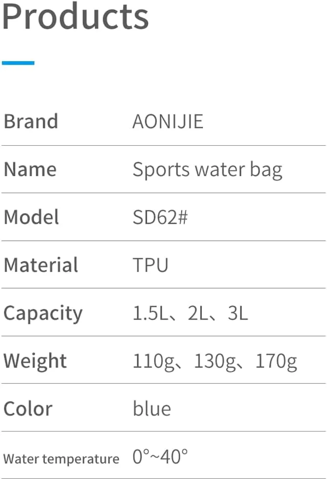 AONIJIE Foldable Hydration Bladder Water Reservoir 1.5L 2L 3L Leak Proof Easy Clean BPA Free Suitable for Bicycling Hiking Camping Hunting Running (Blue,1.5L)