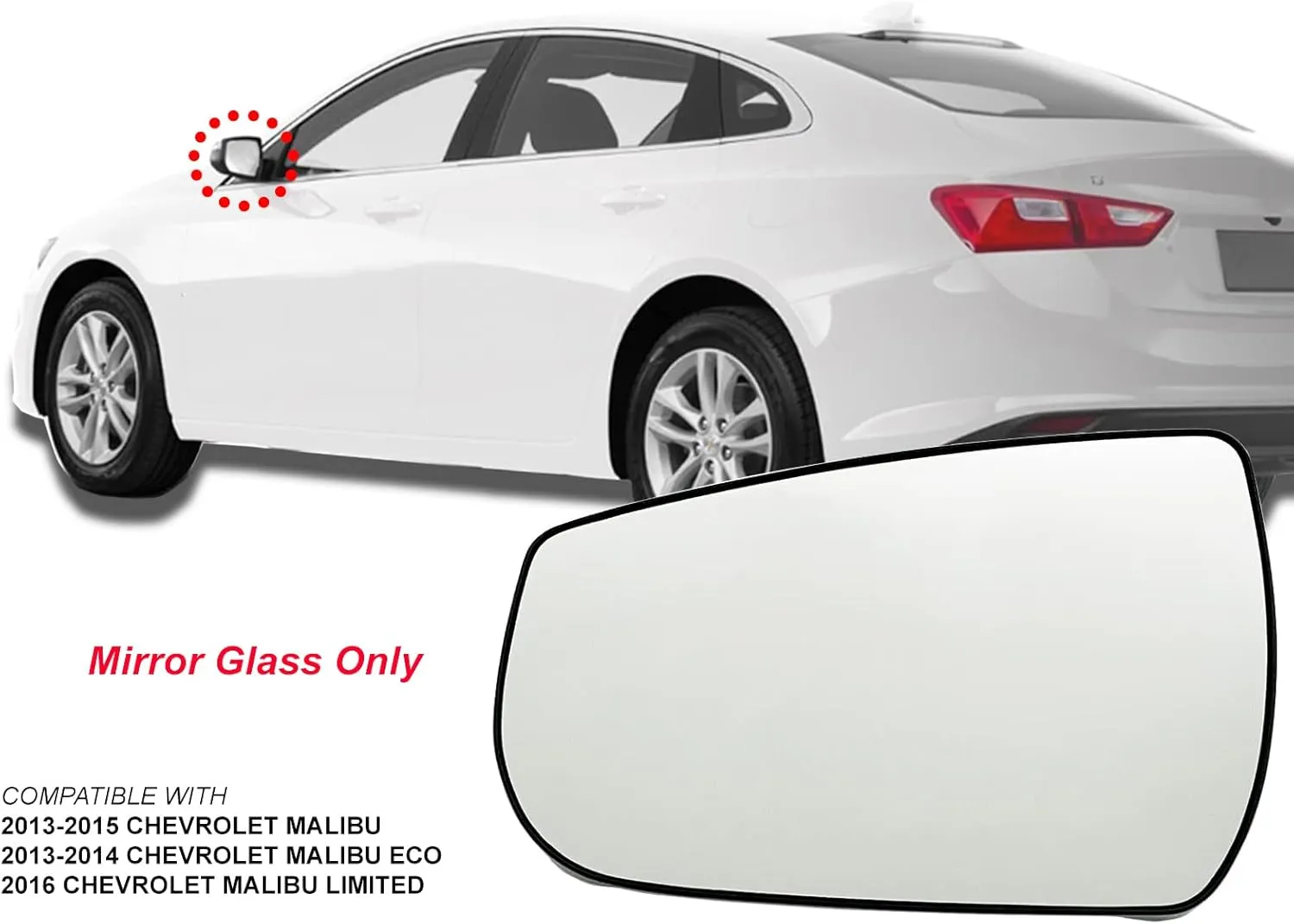 APA Replacement Mirror Glass Non-Heated fits 2013-2016 Malibu Driver Left Side 23177423 GM1324168