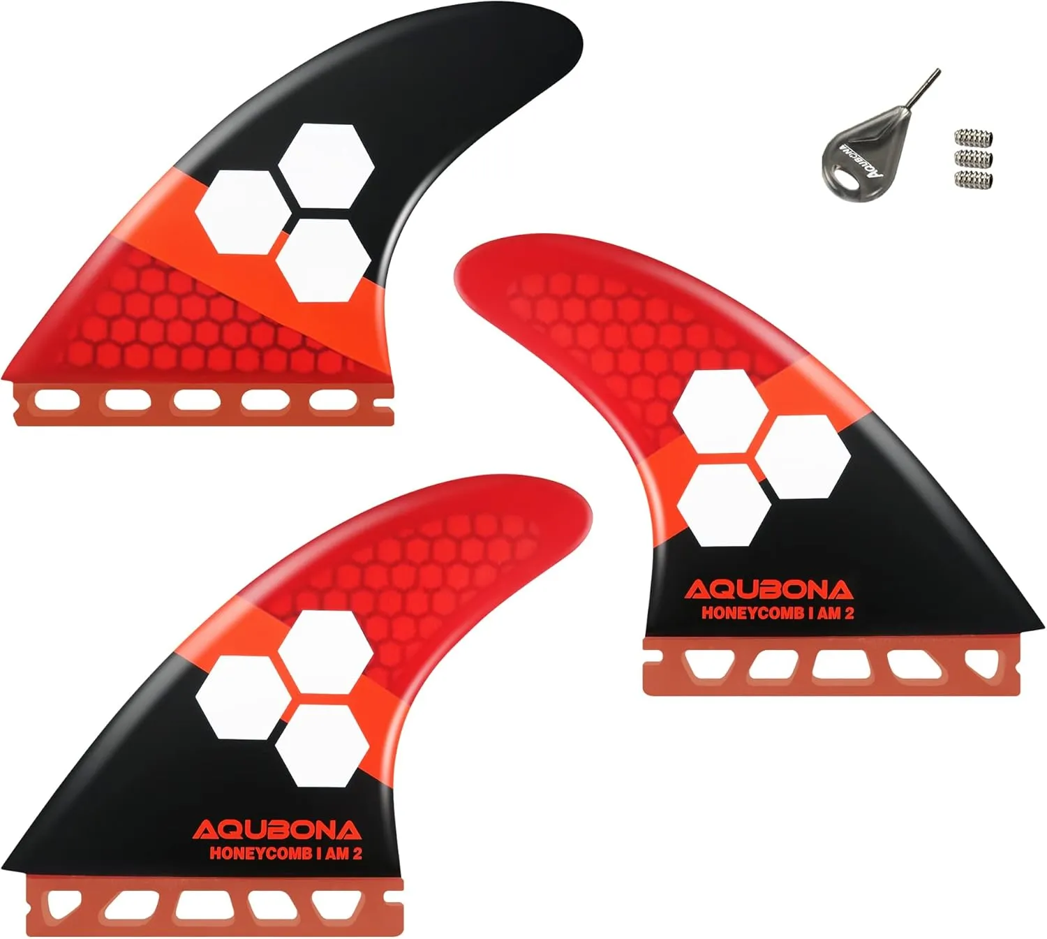 AQUBONA Dual Tab II G5 Tri Fin Set Surfboard Fins Fiberglass Fins for Surfing with Fin Bag Key Screw (Yellow, Single Tab) (Yellow)