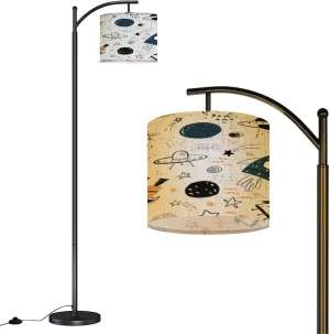 Arc Floor Lamps Hand Drawn Seamless Repeating Color Simple Flat Pattern Different Modern LED Adjustable Lampshade Standing Light for Living Room Reading Bedroom Office