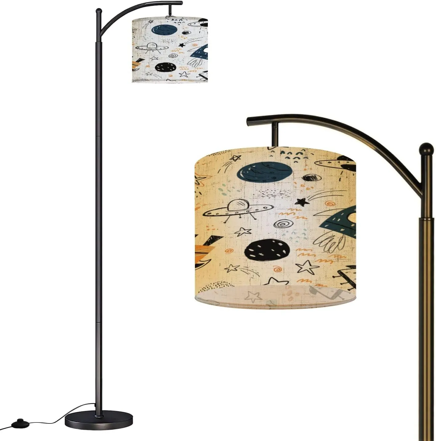 Arc Floor Lamps Hand Drawn Seamless Repeating Color Simple Flat Pattern Different Modern LED Adjustable Lampshade Standing Light for Living Room Reading Bedroom Office