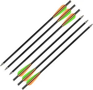 Archery Crossbow Bolts Fiberglass Arrows with Flat Nock Replaced Arrowheads for Outdoor Hunting 14 16 inch (Pack of 12)