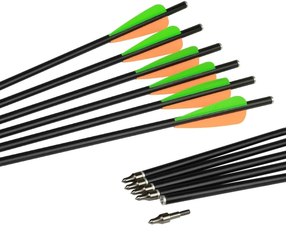 Archery Crossbow Bolts Fiberglass Arrows with Flat Nock Replaced Arrowheads for Outdoor Hunting 14 16 inch (Pack of 12)