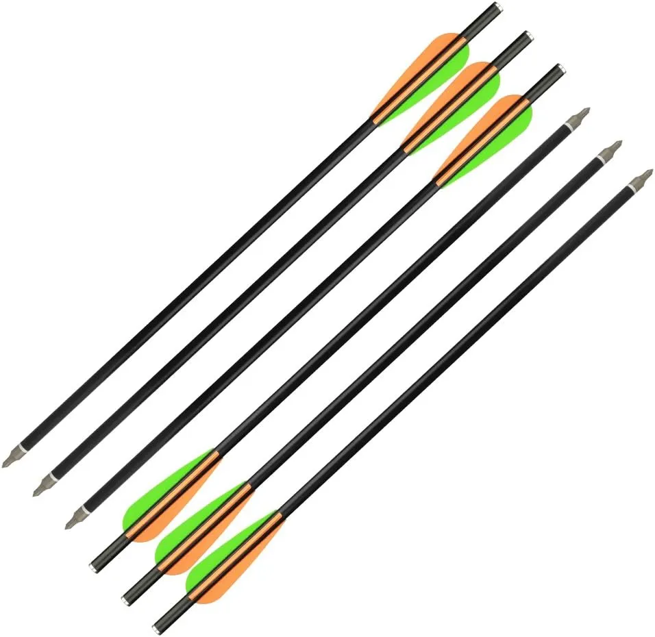 Archery Crossbow Bolts Fiberglass Arrows with Flat Nock Replaced Arrowheads for Outdoor Hunting 14 16 inch (Pack of 12)