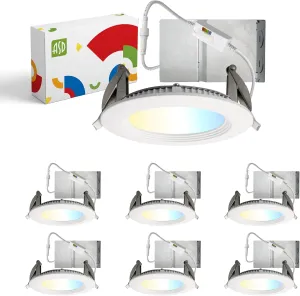 ASD LED Recessed Lighting 4 Inch, Round Commercial Downlight, Mini Panel with Baffle Trim, 4" 12W 120-277V CCT Selectable 2700/3000/3500/4000/5000K, Dimmable Ceiling Light Fixture, White, ETL, 6 Pack