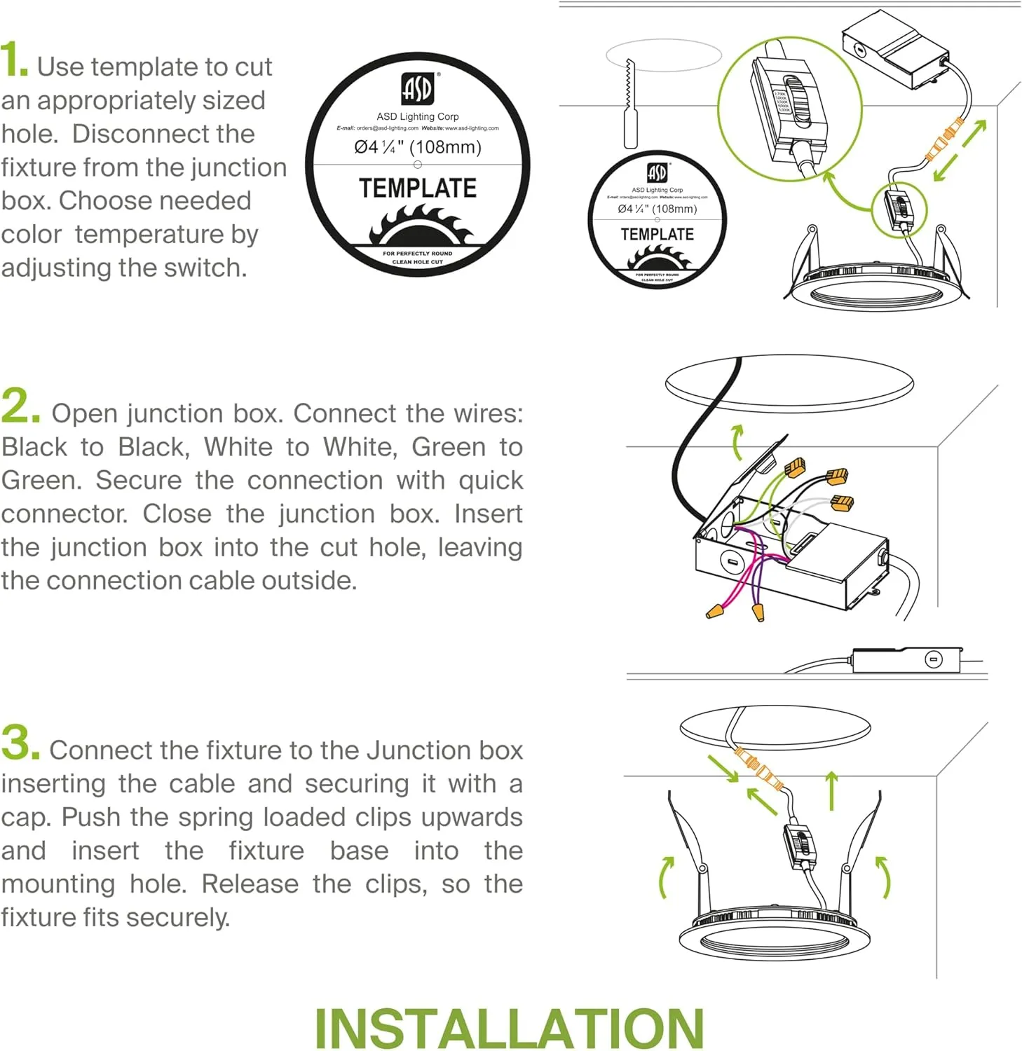 ASD LED Recessed Lighting 4 Inch, Round Commercial Downlight, Mini Panel with Baffle Trim, 4" 12W 120-277V CCT Selectable 2700/3000/3500/4000/5000K, Dimmable Ceiling Light Fixture, White, ETL, 6 Pack
