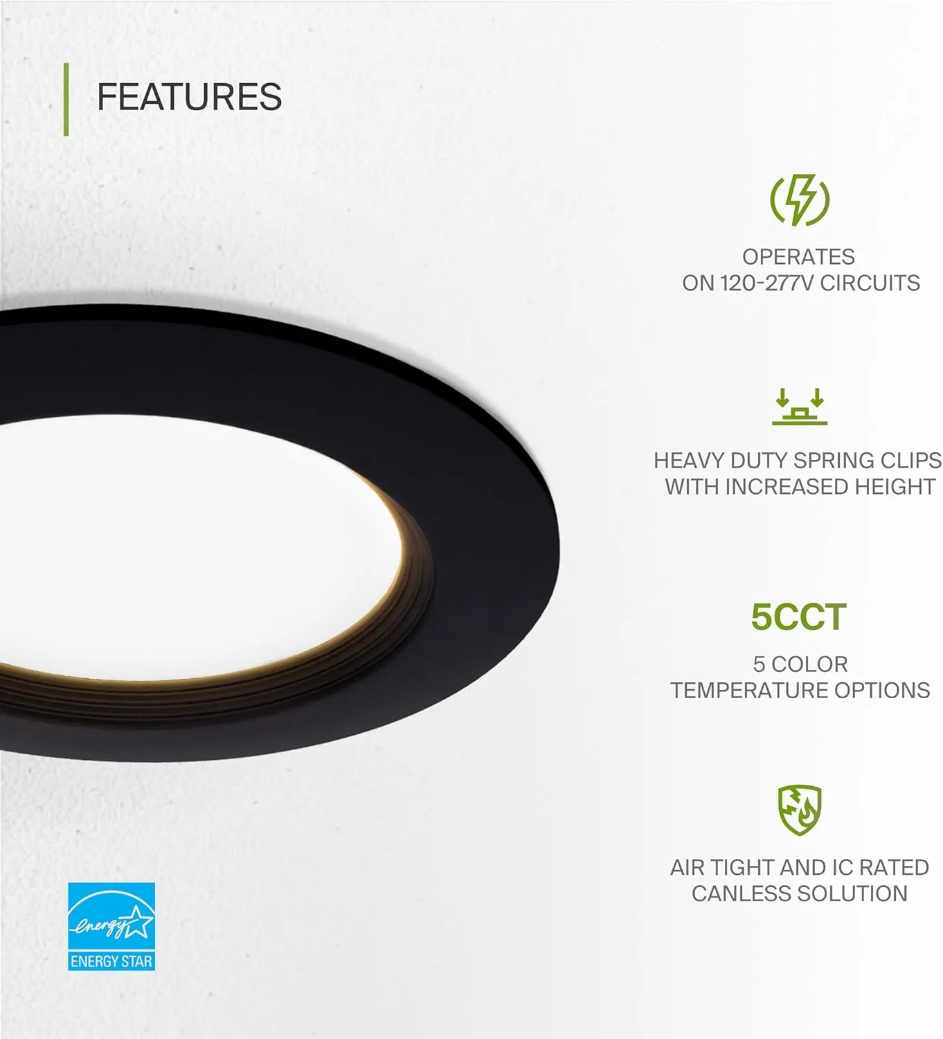 ASD Recessed Lighting 4 Inch, Round Commercial LED Downlight, Mini Panel Baffle Trim, 12W 120-277V, 5 CCT 2700K-5000K, Dimmable LED Ceiling Light Fixture, Black, ETL, 6 Pack