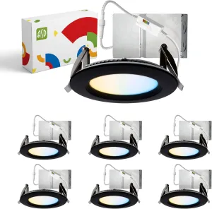 ASD Recessed Lighting 4 Inch, Round Commercial LED Downlight, Mini Panel Baffle Trim, 12W 120-277V, 5 CCT 2700K-5000K, Dimmable LED Ceiling Light Fixture, Black, ETL, 6 Pack
