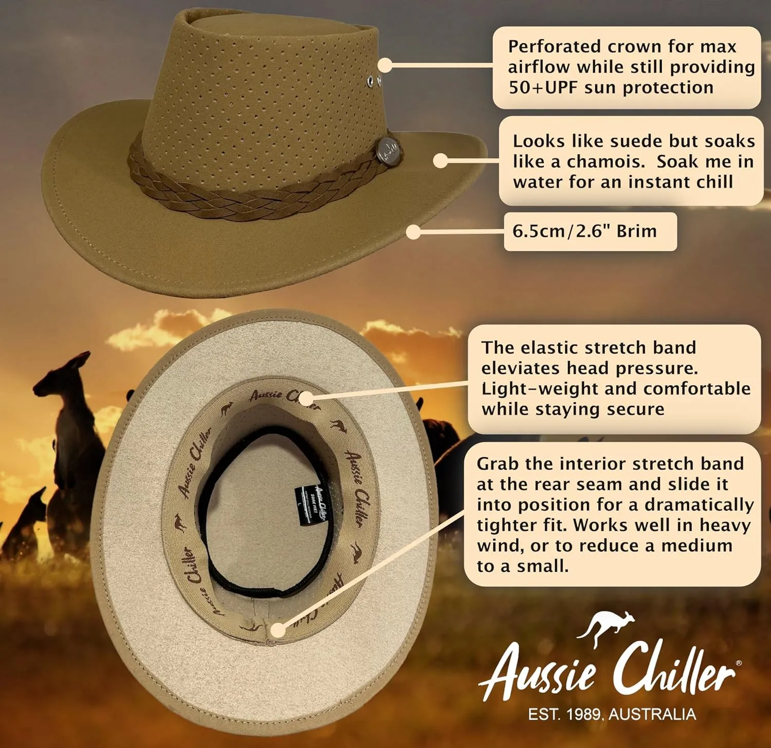 Aussie Chiller Bushie Golf Hat - Instant Cooling Headwear | 50  UPF Sun Protection - Designed for Men & Women.