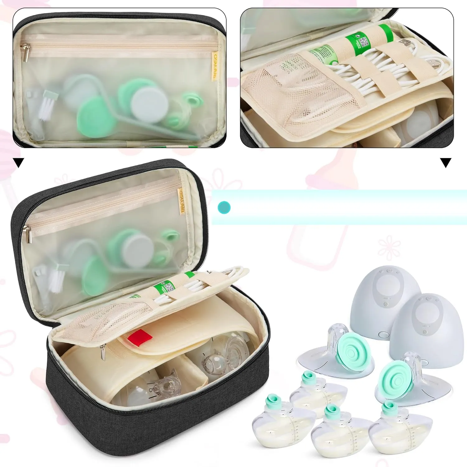 BAFASO Wearable Breast Pump Bag Compatible with Elvie and Momcozy Breast Pump, Case for Wearable Breast Pump and Extra Parts (Patent Pending), Black
