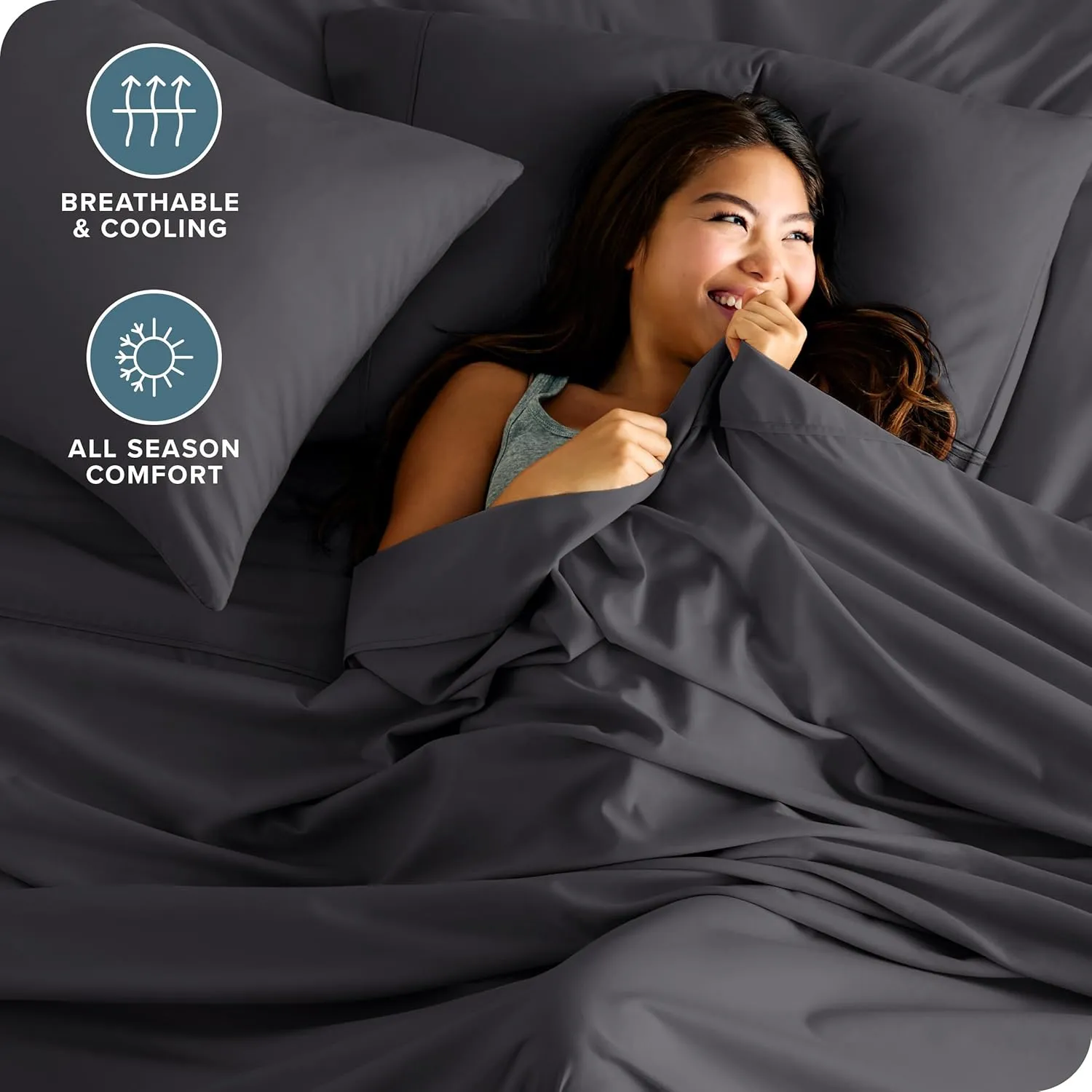 Bare Home Hotel Luxury Split Queen Sheet Set, Extra Soft, 7 Piece Set, Deep Pockets, Easy Fit, Cooling & Breathable, Wrinkle, Fade, Stain Resistant, Includes 4 Pillowcases (Split Queen, Grey)