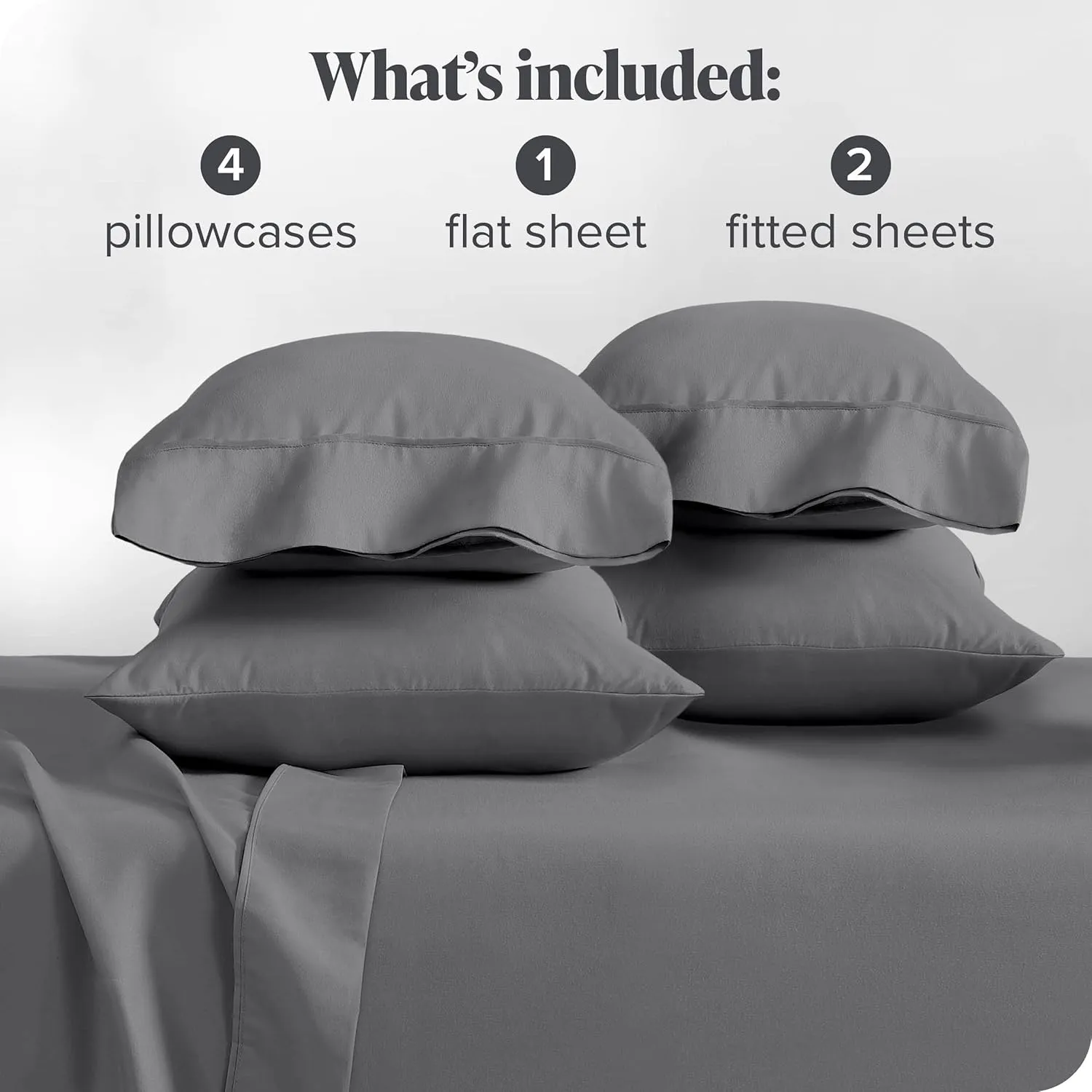Bare Home Hotel Luxury Split Queen Sheet Set, Extra Soft, 7 Piece Set, Deep Pockets, Easy Fit, Cooling & Breathable, Wrinkle, Fade, Stain Resistant, Includes 4 Pillowcases (Split Queen, Grey)