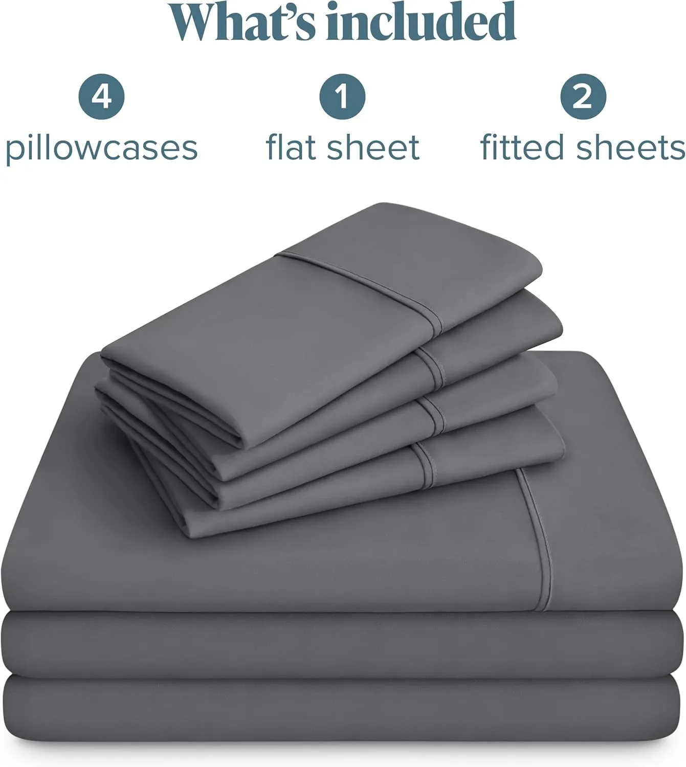 Bare Home Hotel Luxury Split Queen Sheet Set, Extra Soft, 7 Piece Set, Deep Pockets, Easy Fit, Cooling & Breathable, Wrinkle, Fade, Stain Resistant, Includes 4 Pillowcases (Split Queen, Grey)