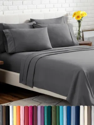 Bare Home Hotel Luxury Split Queen Sheet Set, Extra Soft, 7 Piece Set, Deep Pockets, Easy Fit, Cooling & Breathable, Wrinkle, Fade, Stain Resistant, Includes 4 Pillowcases (Split Queen, Grey)