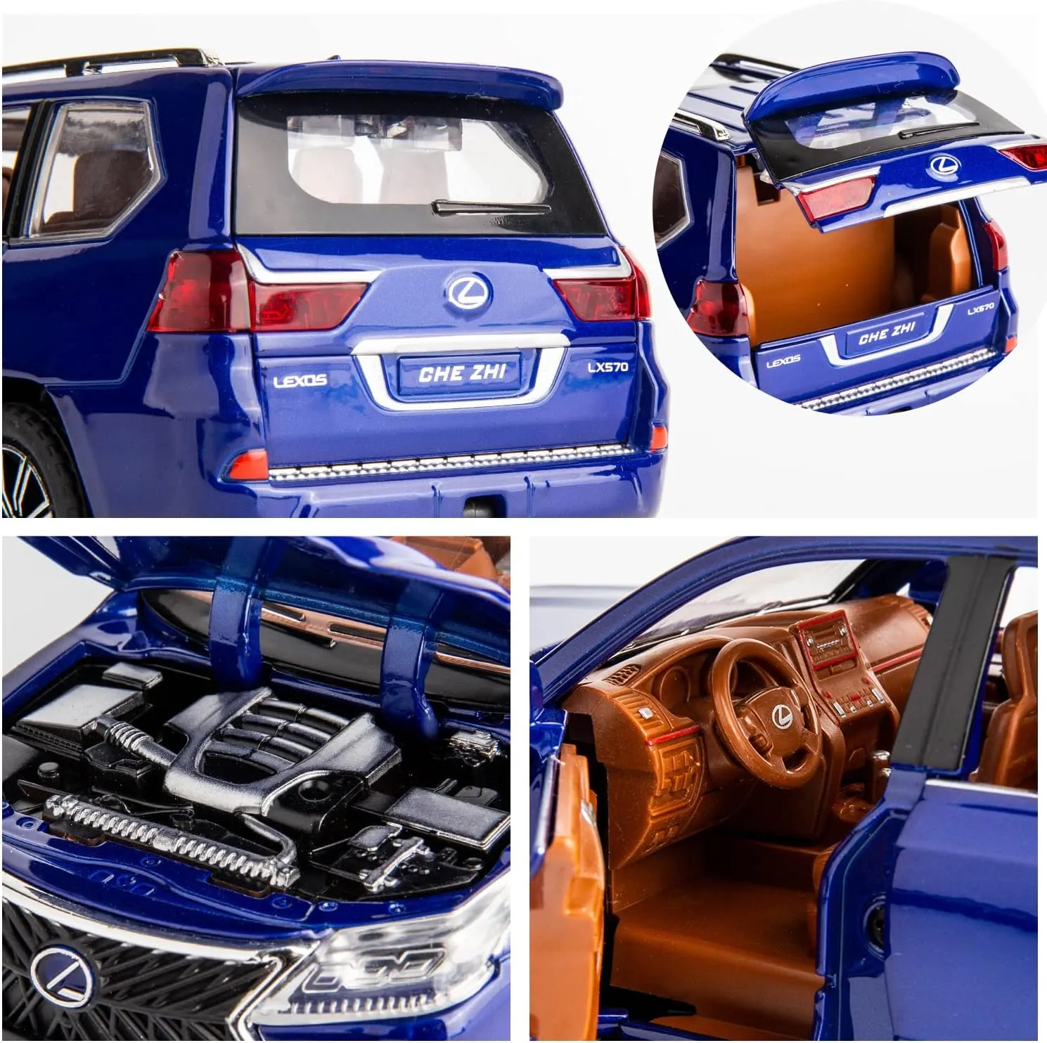 BDTCTK 1/24 Lexus 570 Off-Road in Luxury SUV Model Car, Zinc Alloy Pull Back Toy car with Sound and Light for Kids Boy Girl Gift (Blue)