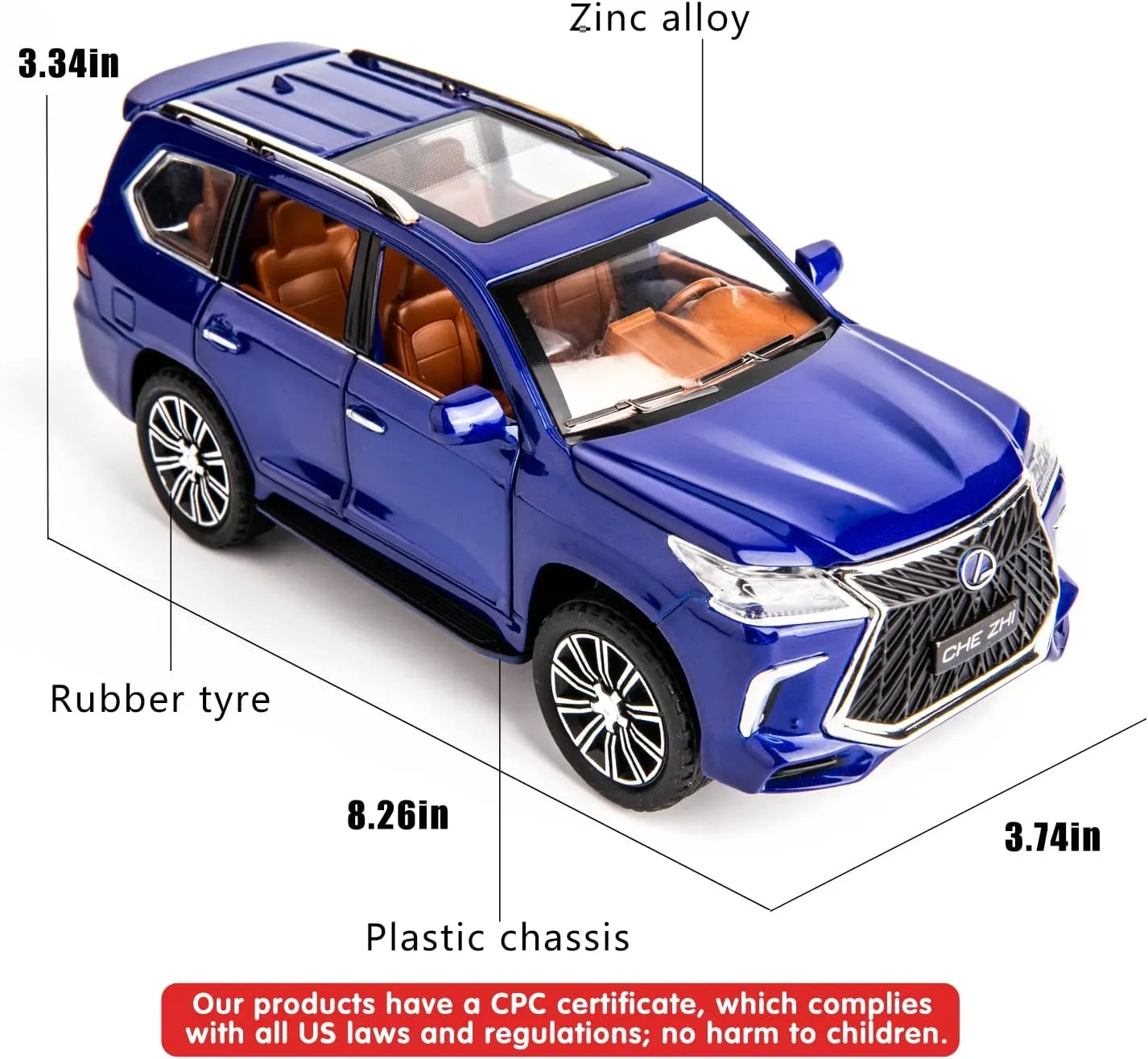 BDTCTK 1/24 Lexus 570 Off-Road in Luxury SUV Model Car, Zinc Alloy Pull Back Toy car with Sound and Light for Kids Boy Girl Gift (Blue)