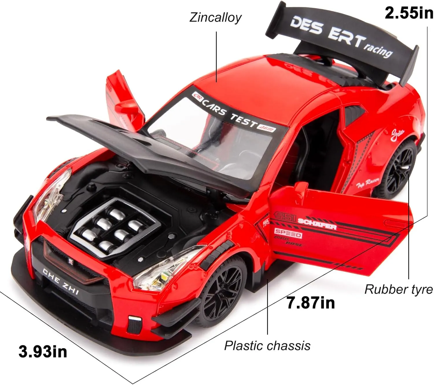 BDTCTK 1/24 Scale Compatible for Nissan GTR Model Car Toy, Zinc Alloy Pull Back Toy car with Sound and Light for Kids Boy Girl Gift (Red)
