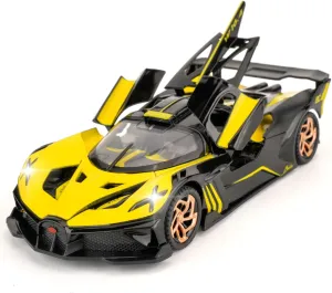 BDTCTK 1/32 Bugatti Bolide Sports Model Car, Zinc Alloy Pull Back Toy Car with Sound and Light for Kids Boy Girl Gift(Yellow)