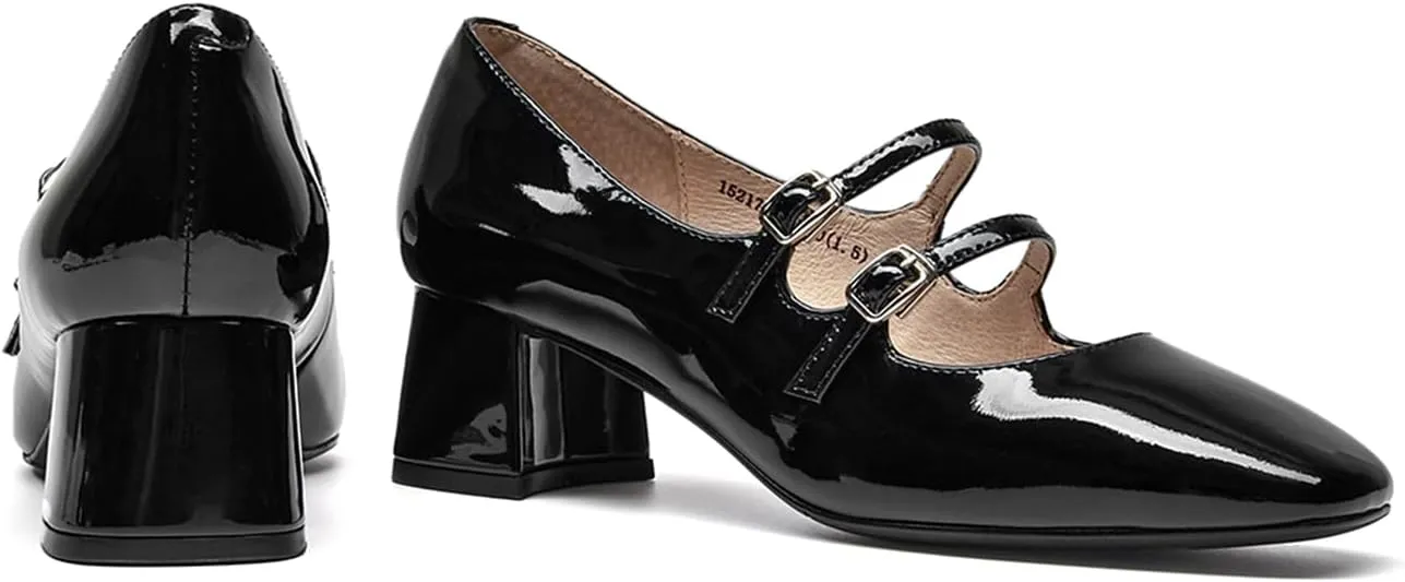 BEAU TODAY Mary Jane Pumps for Women, Women’s Chunky Heels Mary Janes Shoes, Patent Leather Pumps Platform Closed Square Toe Comfortable Buckle Strap Dress Shoes for Women