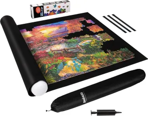 Becko US 3000 Piece Puzzle Mat Roll Up with Drawstring Bag & Black Pump, Jigsaw Felt Mat with Anti-Leak Tube & 3 Elastic Bands for Easy Storage, Portable Puzzle Keeper for 3000 2000 1500 1000 Pieces