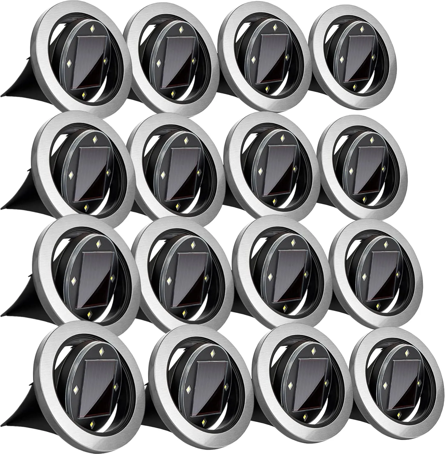 Bell Howell Swivel Disk Lights Solar-Powered In-ground 8-LED Flat & Landscape Lighting for Outdoor, Yard, Garden & Lawn – Wireless, Easy Installation, Stakes Included Deluxe As Seen On TV Set of 16