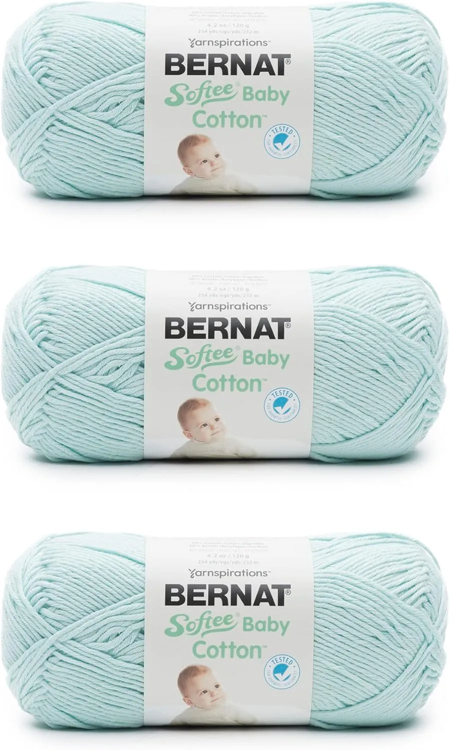 Bernat Softee Baby Cotton Aqua Mist Yarn - 3 Pack of 120g/4.25oz - Blend - 3 DK (Light) - 254 Yards - Knitting/Crochet
