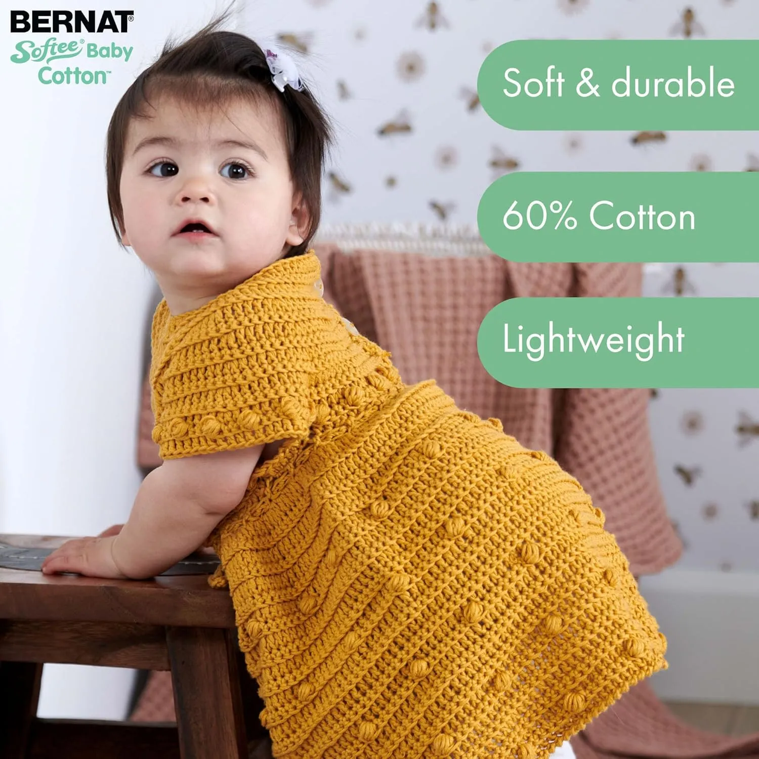 Bernat Softee Baby Cotton Aqua Mist Yarn - 3 Pack of 120g/4.25oz - Blend - 3 DK (Light) - 254 Yards - Knitting/Crochet