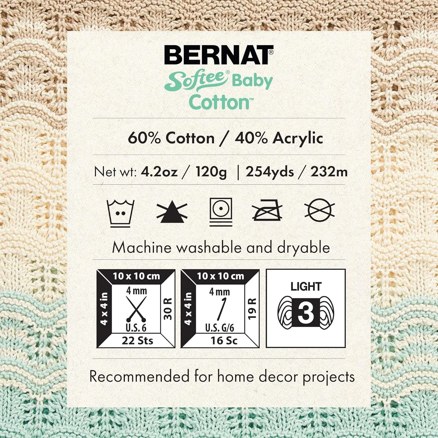 Bernat Softee Baby Cotton Aqua Mist Yarn - 3 Pack of 120g/4.25oz - Blend - 3 DK (Light) - 254 Yards - Knitting/Crochet
