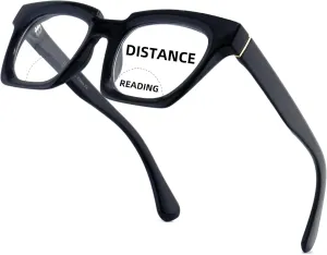 Bifocal Reading Glasses for Women Oversized Dual Focus Blue Light Readers Oprah No Line Clear Square Retro Eyewear