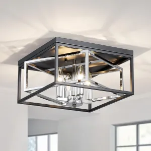 Black and Chrome Ceiling Light, Flush Mount Ceiling Light for Living Room, Hallway, Dining Room, D12.6'' × H7'', 4 * E12 Sockets, Black Finish Frame & Adjustable Chrome Metal Inside Frame