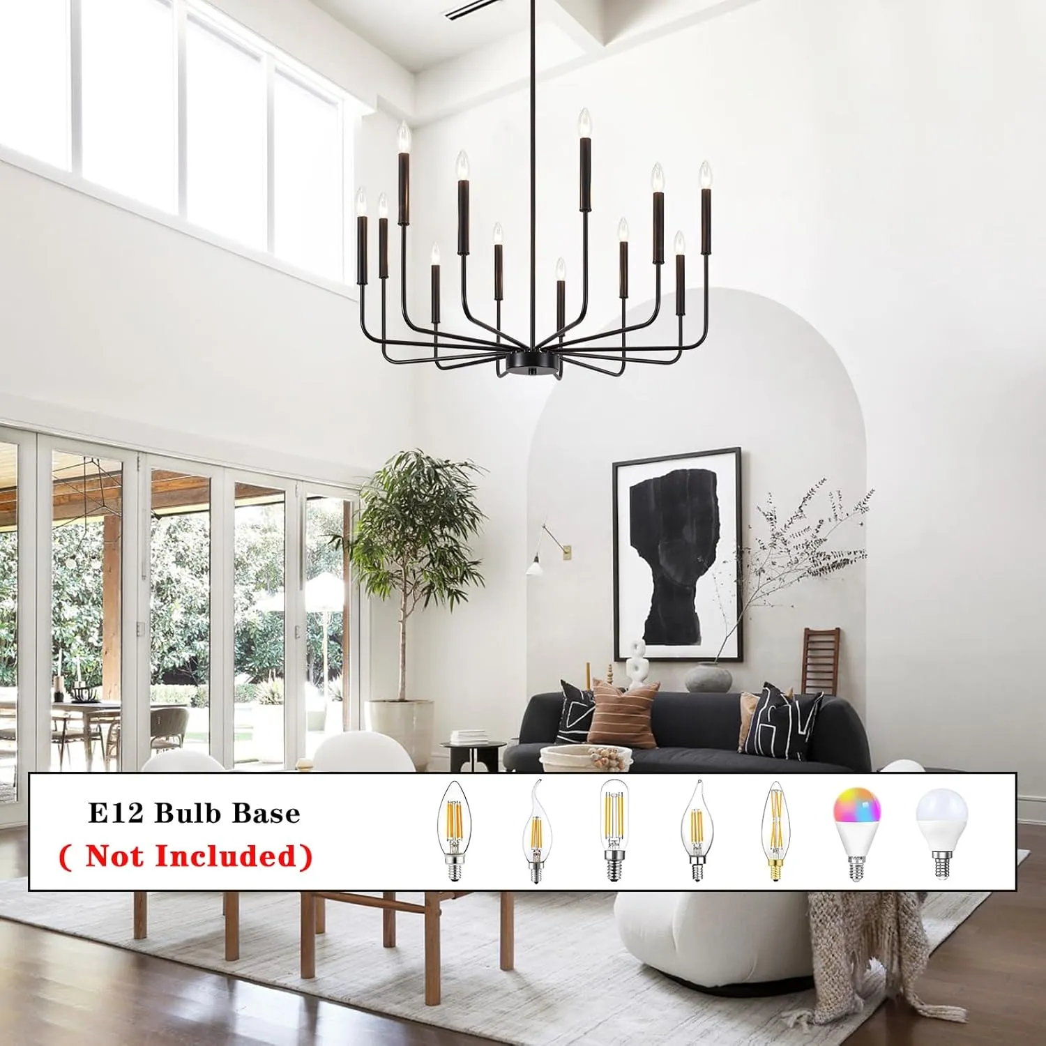 Black Chandelier 12 Lights Farmhouse Chandelier for Dining Room Light Fixtures Rustic Industrial Candle Chandeliers Modern Pendant Lighting Fixtures for Kitchen Living Room Entryway