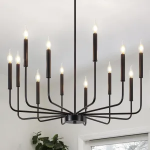 Black Chandelier 12 Lights Farmhouse Chandelier for Dining Room Light Fixtures Rustic Industrial Candle Chandeliers Modern Pendant Lighting Fixtures for Kitchen Living Room Entryway