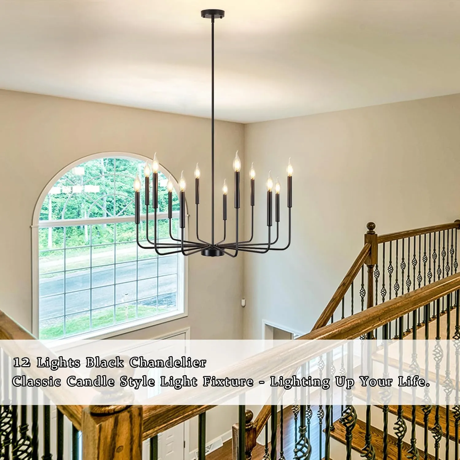 Black Chandelier 12 Lights Farmhouse Chandelier for Dining Room Light Fixtures Rustic Industrial Candle Chandeliers Modern Pendant Lighting Fixtures for Kitchen Living Room Entryway