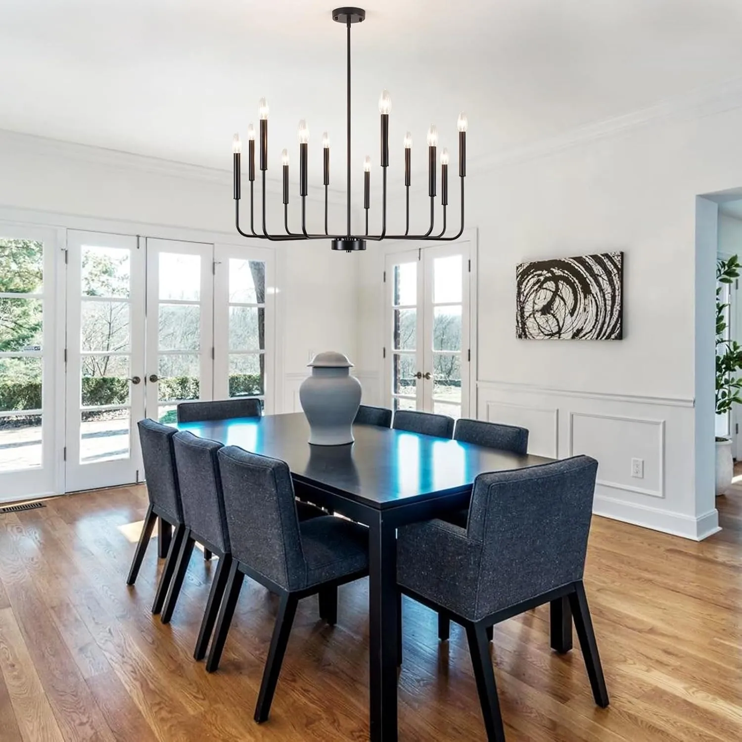 Black Chandelier 12 Lights Farmhouse Chandelier for Dining Room Light Fixtures Rustic Industrial Candle Chandeliers Modern Pendant Lighting Fixtures for Kitchen Living Room Entryway
