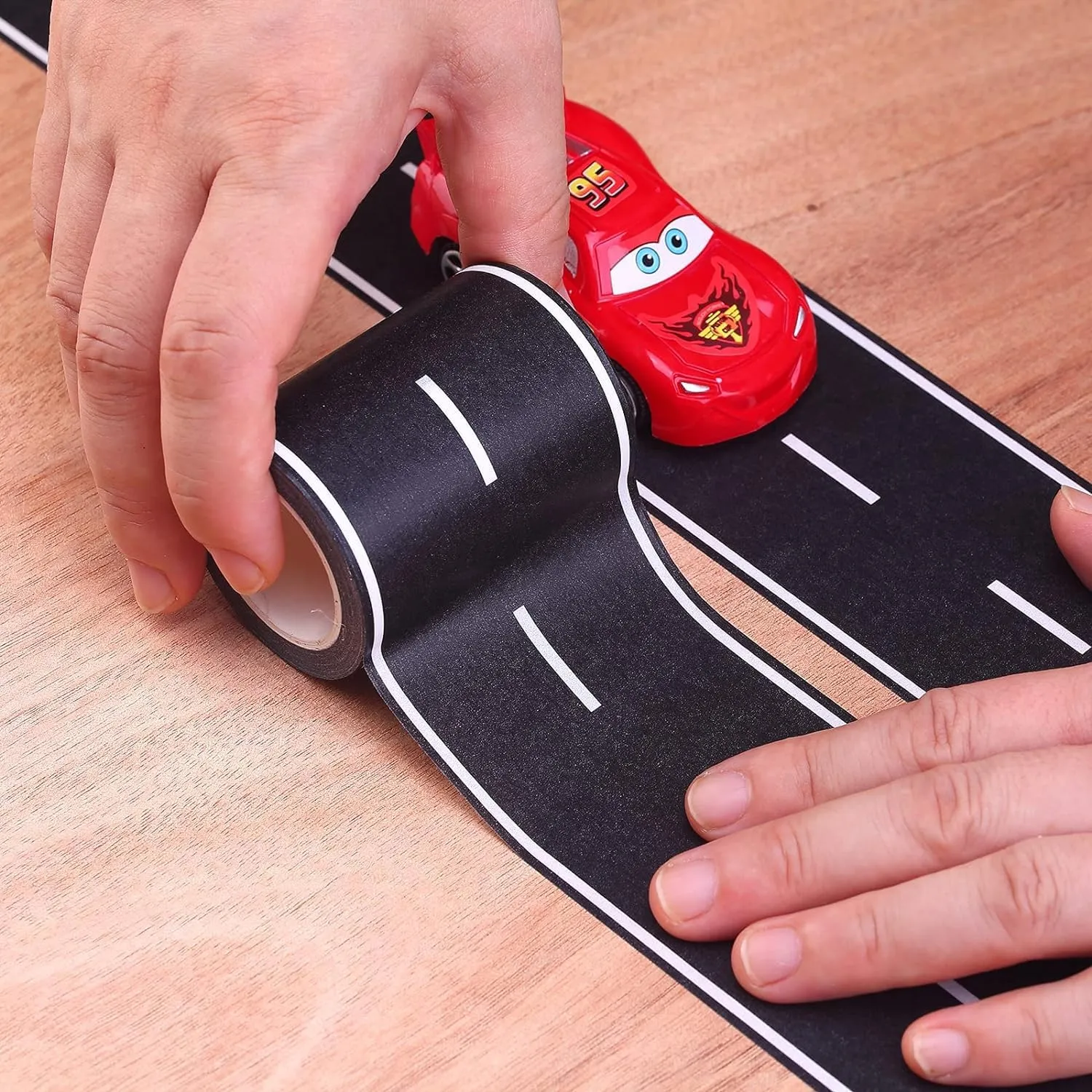 Black Road Track Tape,Toy Car Tape Track for Kids,Race Cars Decorations for Kids Birthday Party, 33" x 4" Each Roll (2 Roll, Road)