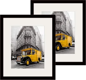 Black Solid Wood 16x20 Picture Frame, Handmade Seamless Finish with 11x14 Mat, 2MM Reinforced Glass, Wall Mount for Horizontal or Vertical Display, Pack of 2