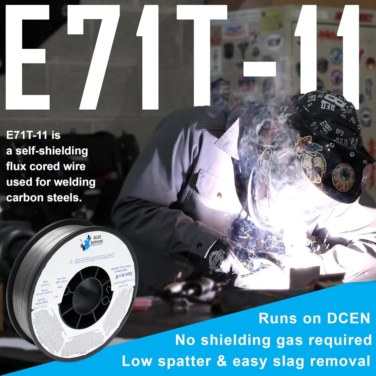 Blue Demon E71T-11 X .030 X 2LB Spool gasless flux core welding wire, 0.03, Silver