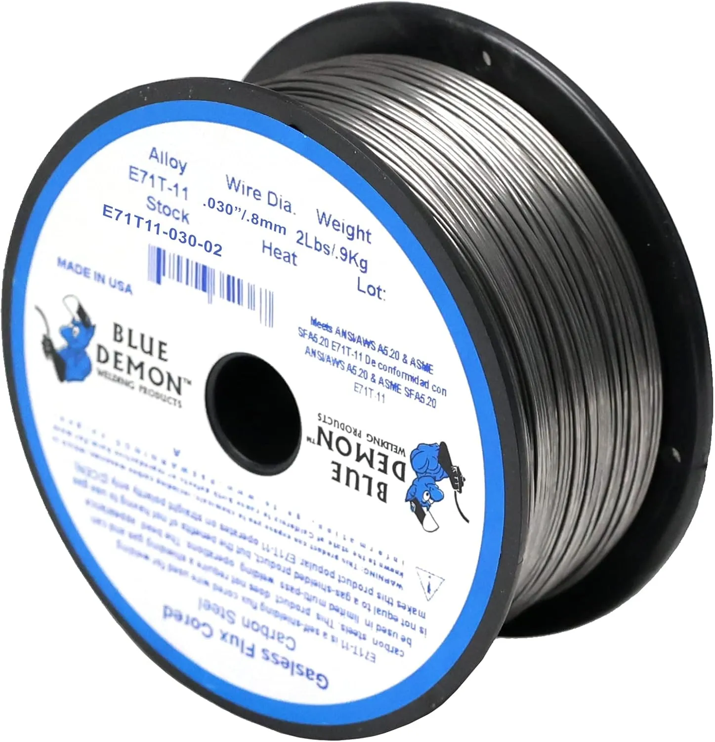 Blue Demon E71T-11 X .030 X 2LB Spool gasless flux core welding wire, 0.03, Silver