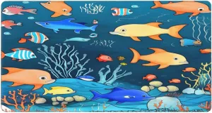 Blue Underwater World of Fish Non-Slip Desk Pad,Mouse Pad,Waterproof PVC Desk Table Protector, Easy Clean Laptop Desk Writing Mat for Office Work/Home/Decor